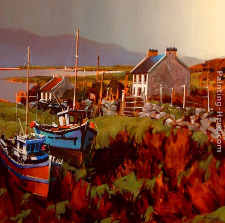 Boats in Field, Achill Island painting - Michael O'Toole Boats in Field, Achill Island art painting
